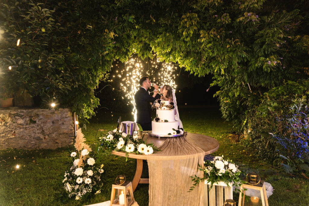 Fontane luminose e taglio torta in location